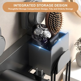 Hair Dryer Holder, Wall - Mounted Blow Dryer Hanger with Plug & Cord Organizer [ABS Suction] for Bathroom Cabinet - Ideal Hairdryer Holder for Bathroom (1 Pack Gray)