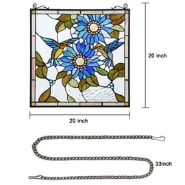 Capulina Sunflower and Birds Stained Glass Window Hangings Panels Blue Style Traditional Art Handcrafts for Home Decor and Gifts