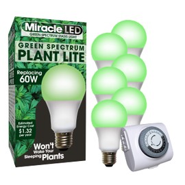 Miracle LED Almost Free Energy Multi-Plant LED Green Spectrum Grow Room Stasis Light Bulb for Plant Night Cycle with Sproutmatic Timer Controls (6-Pack)