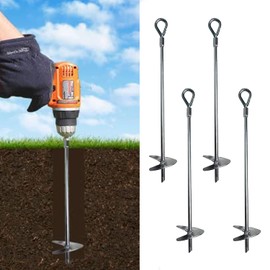 Ashman Galvanized 18 inches Ground Anchors, Shaft is 2/5 inches in diameter, Ideal for Securing Animals, Tents, Canopies, Sheds, Car Ports, Swing Sets (4 Pack)