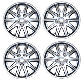 Tuningpros WC-14-1027-S - Pack of 4 Hubcaps - 14-Inches Style Snap-On (Pop-On) Type Metallic Silver Wheel Covers Hub-caps