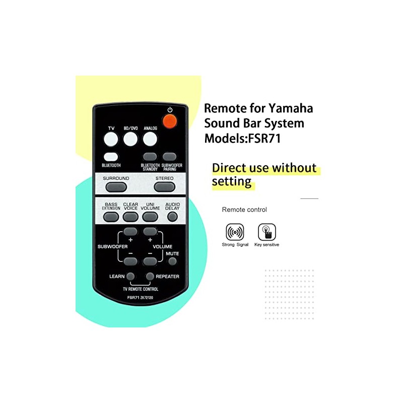 Replacement Remote Control for Yamaha FSR71 ZK72120 Sound Bar System