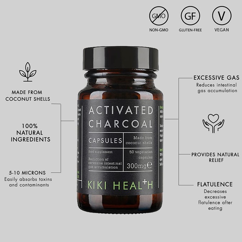 Kiki Health Activated Charcoal Powder Capsules, 60-Count