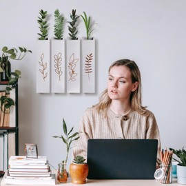 BOTOP Wood Wall Planter, Farmhouse 4 Pack Indoor Pocket Wall Vases Decor for Living Room Bedroom Dried Flowers Faux Greenery Plants (White)