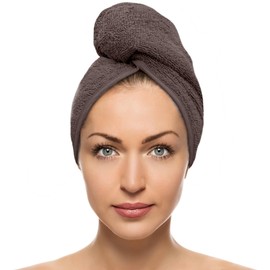 FAB-ON UK Hair Towel Wrap+Headband Lightweight Turban, Instant Drying 100% Cotton Hair Cap Super Quick Absorbent Anti-Frizz Twist Toweling Dry Hat with Button and Loop