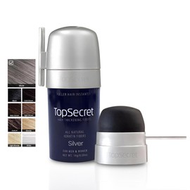 Top Secret Hair Thickening Building Fibers Applicator Included - Undetectable & Natural Hair Filler for Men & Women - Instantly Fill In Fine Thinning Hair - Weather & Sweat Resistant (Silver, Medium)