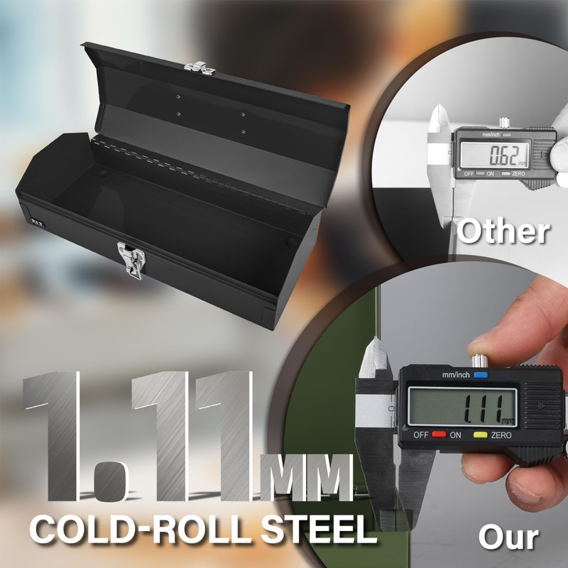 P.I.T. 15'' Small Tool Box, Portable Metal Tool Box, Black