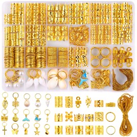 300 PCS Gold Hair Jewelry for Women Braids, Gold Hair Cuffs Charms Jewelry for Braids with Ring & Pendant, Dreadlock Accessories for Women Clip Extensions Decorations