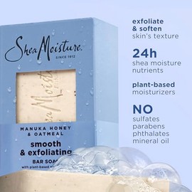 SheaMoisture SheaMoisture Bar Soap Manuka Honey Oatmeal 4 Count Smoothing & Exfoliating Smooth and Exfoliating bar soap with 24h shea moisture nutrients for Healthy, Glowing Skin 8 oz