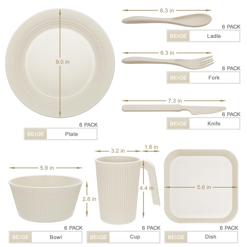 42-Piece Dinnerware Sets - Plates and Bowls Sets, Unbreakable Wheat