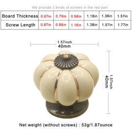 ESreake Yusheng 5 Pack Yellow Vintage Ceramic Pumpkin Cabinet Knobs Pulls Handles with Screws for Kitchen, Cabinets, Cupboard, Bathroom, Dresser Drawers,Wardrobe Closet (5 Pack, Ivory)