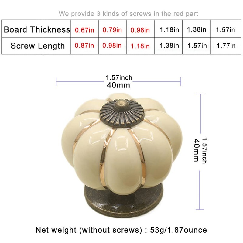 ESreake Yusheng 5 Pack Yellow Vintage Ceramic Pumpkin Cabinet Knobs