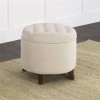 Pemberly Row Round Transitional Wood and Velvet Storage Ottoman in