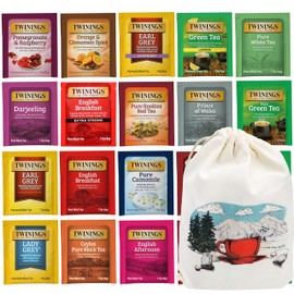 Twinings Tea Bag Sampler Assortment Box with Decorative Cotton Pouch Bag (20 Count) 20 Different Flavors for Tea Lovers: Her, Him, Women, Men, Couples, Family, Friends, Coworkers