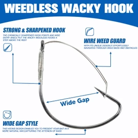 Wacky Rig Hooks Weedless Hooks, 50pcs Wacky Worm Fishing Hooks with Weed Guard Wide Gap Bass Hooks Stainless Steel Fishing Hooks Worm Hooks for Soft Stick Worm Baits Bass Fishing