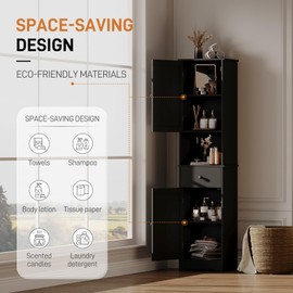 Viaozutis Tall Bathroom Cabinet，Storage Cabinet with 2 Doors & 2 Drawer，Storage Cabinet with Ajustable Shelve，for Bathrooms, Kitchens, Entrances, Bedrooms （Black）