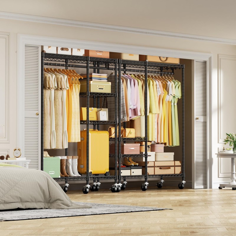 Ulif F4R Heavy Duty Clothes Rack（With Lockable Wheels ） Rolling