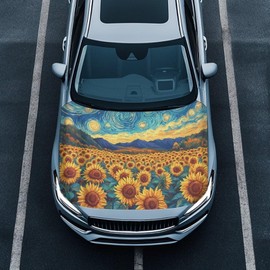 Pxtubomyo Car Hood Cover Protector,Sunflower Print Comfortable Polyester Breathable Print Stylish Hood Covers for Cars,Decoration Universal Car Accessories