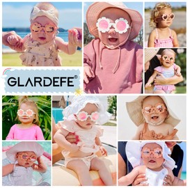 GLARDEFE Polarized Baby Sunglasses with Strap - Unbreakable Infant Flowers Sunglasses for Newborn Girls Boys Age 0-12 Months(White/Red Mirror + Pink/Pink Mirror + Brown/Pink)