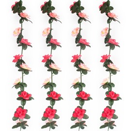 Honitra 6pcs 35.4ft Flower Garland Artificial Rose Vine with Green Leaves Hanging Flower Garland for Room Wall Arch Wedding Birthday Party Decor (Pink)