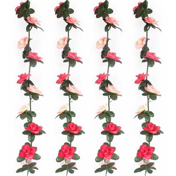 Honitra 6pcs 35.4ft Flower Garland Artificial Rose Vine with Green