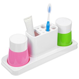 Toothbrush Holder for Bathroom, Bathroom Organizer Storage Set with 2 Cups, Kids Electric Toothbrush Holder, Bathroom Accessories Storage for Toothpaste