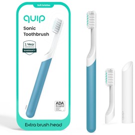Quip Cepillo de dientes sónico de plástico para adultos Plus cabeza de cepillo extra, azul marino