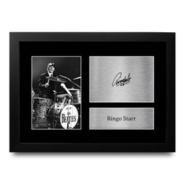 HWC Trading FR A4 Ringo Starr The Beatles Gifts Printed Signed Autograph Picture for Music Memorabilia Fans - A4 Framed