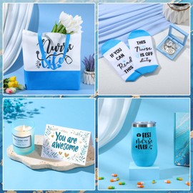 Sieral 7 Pcs Nurse Appreciation Gifts Nurses Week Graduation BSN Rn LPN Gifts Basket with Canvas Tote Bag Tumbler Candle Sock Keychain Greeting Card Box