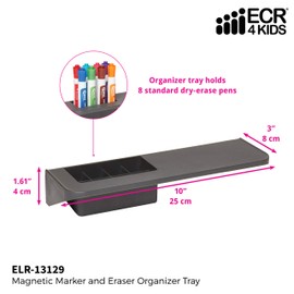 ECRKidsÐ’ 8 Slot MagneticÐ’Dry Erase Marker Holder - Pen and Eraser Organizer Tray Rack for Whiteboards and Glassboards Grey