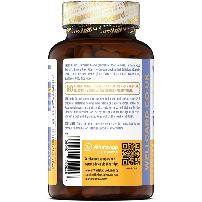 Turmeric Capsules High Strength by Wellgard, Turmeric 95, Curcumin, Made