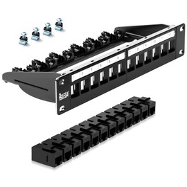 PBAEGAV Patch Panel 12 Port with 12 Pcs Cat6 Keystone Jack【EC Listed】 UTP 10G Support with Removable Back Bar 1U Network Patch Panel 10 Inch for Cat6,Cat5e,Cat5 (CAT6, 1U 12Port)