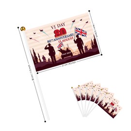 AhfuLife 15pcs VJ DAY Flags on Sticks for 80th Anniversary Decorations, 14x21cm Hand Held VJ DAY Small Flags with 30cm Pole for Victory in Japan 80 Years WW2 1945-2025 Decoration