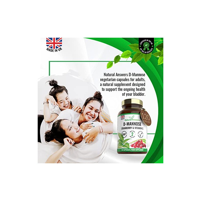 120 D-Mannose Capsules with Vitamin C and Cranberry Extract -