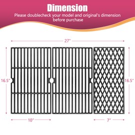 SearCook Cast Iron Grill Grates for Dyna glo 4 Burner DGH450CRP DGH450CRP-D, 5 Burner DGH485CRP DGH474CRP DGB494SPB, for Kenmore 146.16132110 146.23678310, Cooking Grate Replacement Parts