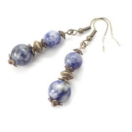 Bronze necklace and earrings set with blue jasper bead pendant and Tibetan beads