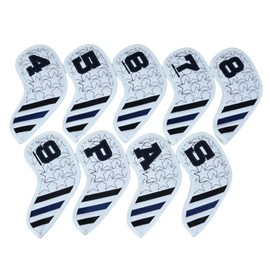 GOALFPRO Vintage Pentagram Five-Pointed Star Embroidery 456789PAS Golf Club Head Covers for Iron and Wedge 9 Pcs, White