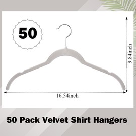 DoubleFill 50 Pack Velvet Hangers Non-Slip Shirt Clothes Hangers 360° Swivel Hook Slim Flocked Coat Hanger Heavy Duty Space Saving Felt Hanger for Women Men Pants Jackets Dress (Grey)