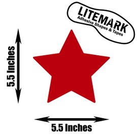 LiteMark Durable Stars, Gloss 5.5 Inch Red Decal, Use on Smooth Concrete, Tile, Glass - Pack of 8 Star Pcs