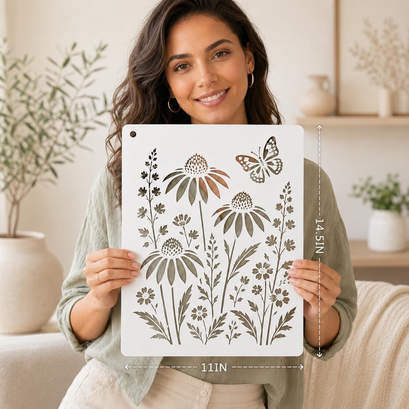 Wall Stencil Kit for Painting, 6 PCS Large Reusable Floral