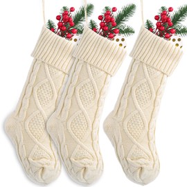 Munidow 3 Pack Christmas Stockings, 18 Inches Large Christmas Stocking, Cable Knitted Xmas Stocking, Hanging Stocking Decorations for Holiday Christmas Party Family Decor (Red White Green) C4