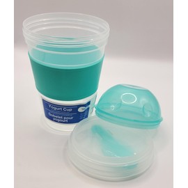 NB (1) Reusable Plastic 16 Ounce Yogurt Cup With Lid and Built in Spoon.Cereal Ice Cream Oatmeal Snack School Work Breakfast Lunch Convenient Practical Assorted Colors