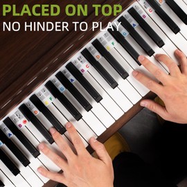 ZHRUNS Removable Piano Key Stickers, 88 Key Full Size Silicone Note Labels, Reusable Piano Stickers for Beginners, Colourful Keyboard Letter Stickers Comes with Box, White