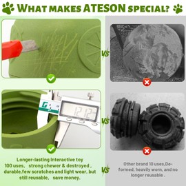 ATESON Interactive Dog Toy for Large Dogs (20-140 lbs) - Durable Freezable Rubber Chew Toy, Mint Scent, Anxiety Relief Puzzle, Treat Dispenser, Easy to Clean, Long-Lasting, Low-Mess Design