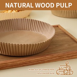 Essentials by Kaizen Air Fryer Liners - 7.9 inch Round Disposable Parchment Paper, 100 Pcs, Non-stick, 1.8 inch Height, Oil-proof & Heat-resistant, Food-Grade Liners for Air Fryers, Baking, Cooking