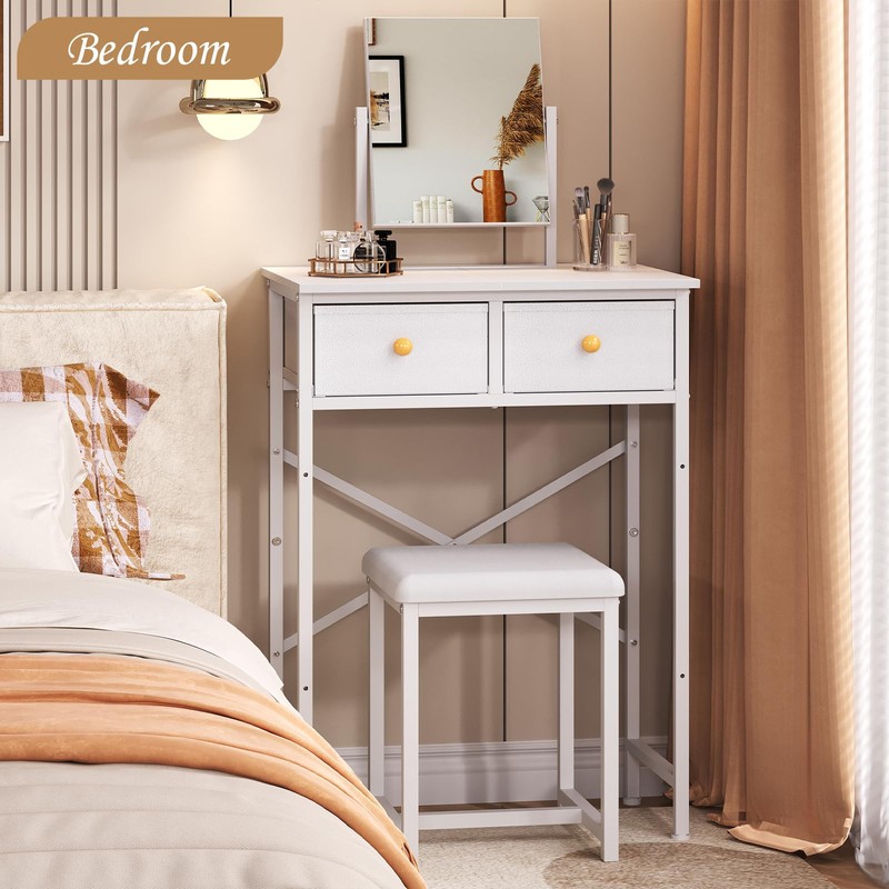 X-cosrack Small Makeup Vanity Desk with Mirror & Chair, Mini