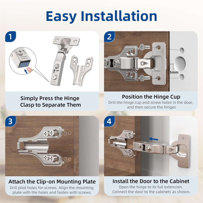 Chibery 4 Pack 3/4" Full Overlay Soft Close Concealed Hinge