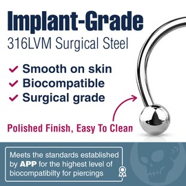 2pc 1mm 18g Surgical Stainless Steel Horseshoe Bar Hoop 3mm Ball Circular Barbells Earrings Cartilage Helix Septum Nose Lip Rings - 8mm