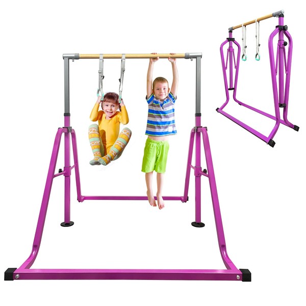 GLANT Gymnastics Bar for Kids with Rings Set, 7 Heights