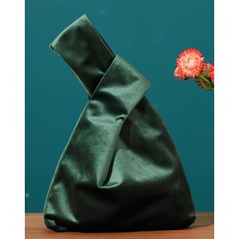 Wrist Bag Elegant Style Portable Purse Velvet Knot Bag Cell Phone Purse Clutch Bag Gift for Women, Green